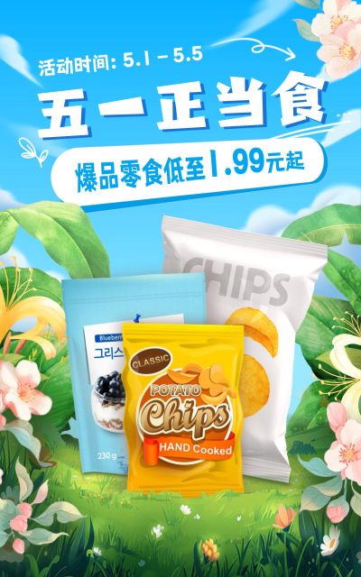 五一出游季节日营销电商竖版海报AIGC