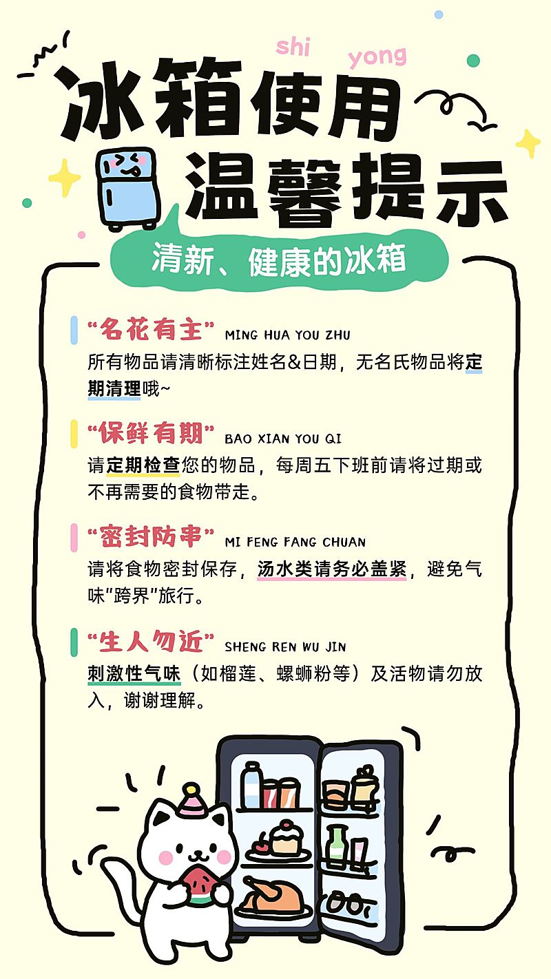 企业行政日常通知冰箱使用规则海报