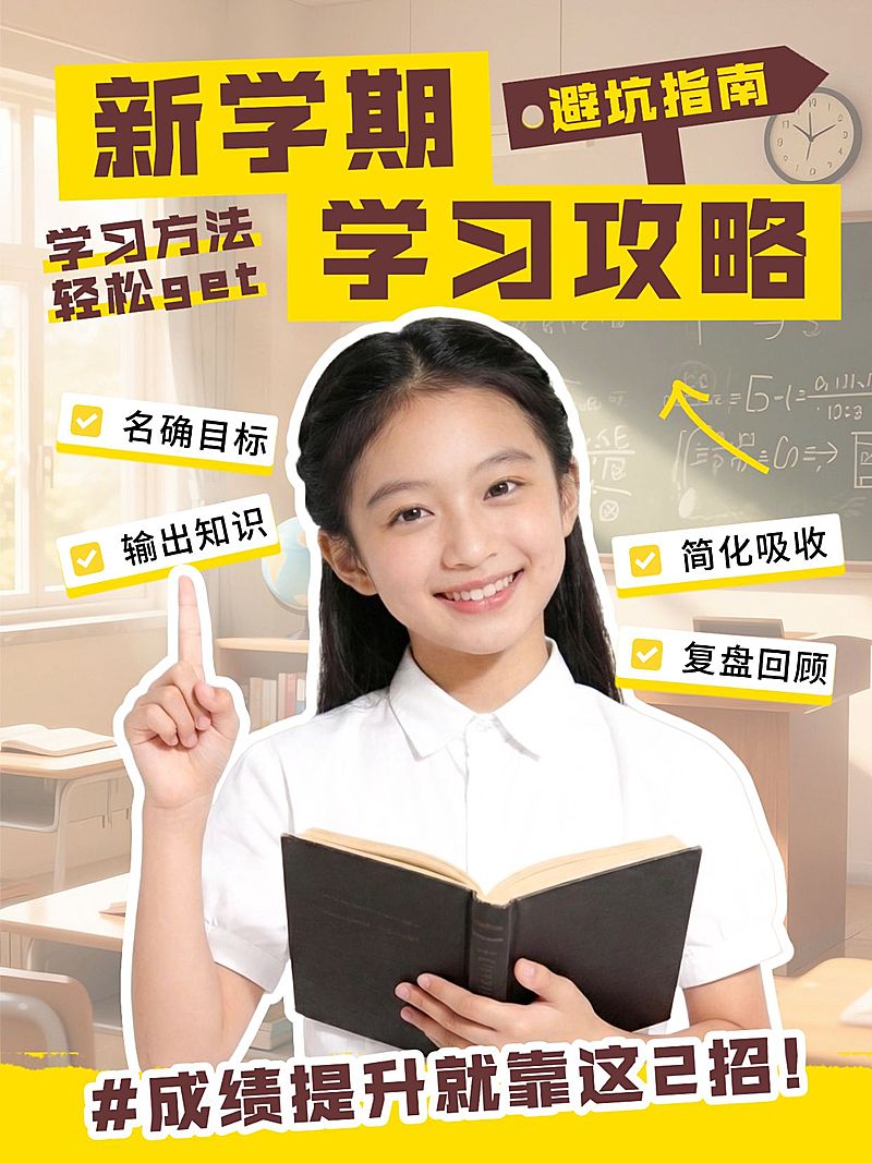 教育培训K12教育学习攻略指南分享人像小红书封面