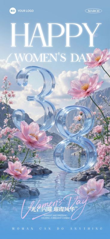 三八妇女节女神女王节节日祝福通用唯美感全屏竖版海报预览效果