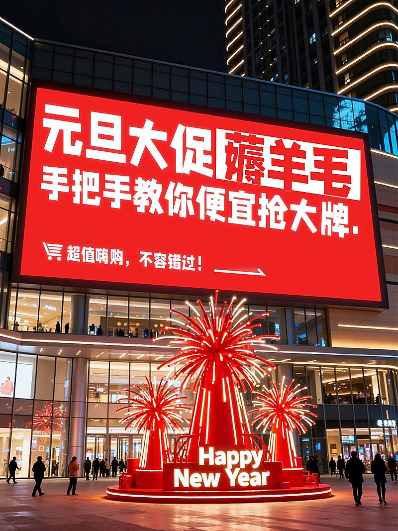 元旦节日营销通用大促实景感大屏小红书封面