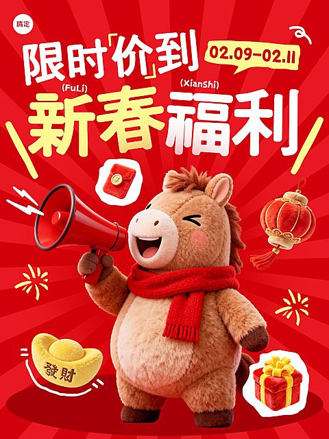春节节日营销通用大促促销感小红书封面