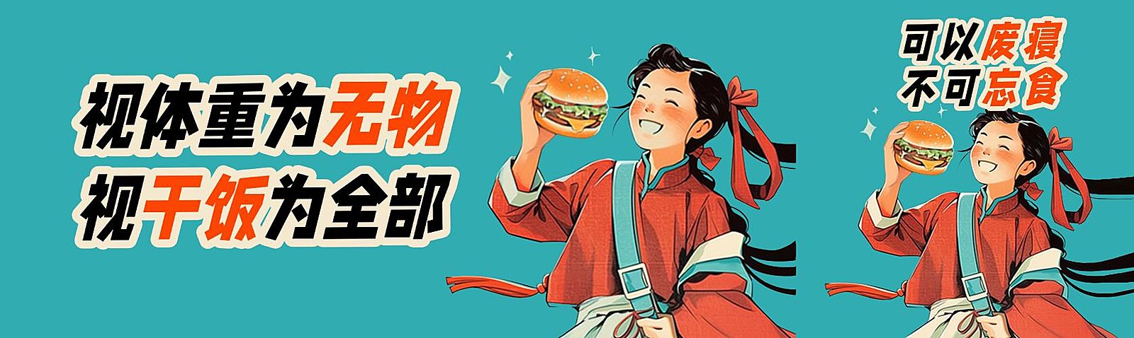 干饭吃货饮食健康趣味表情公众号双封面AIGC