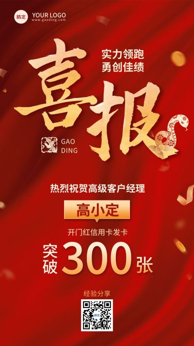 金融保险新年开门红信用卡业绩表彰喜报喜庆手机海报