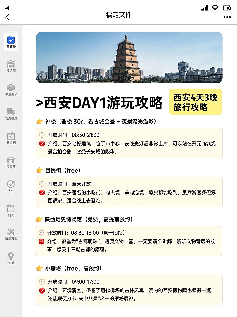 旅游出行西安行程推荐旅游攻略拼图小红书配图