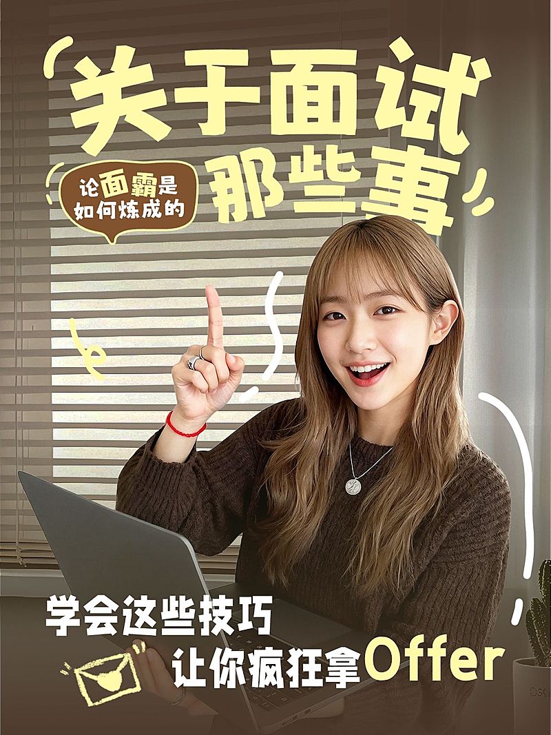 知识付费求职面试技巧攻略分享人像小红书封面