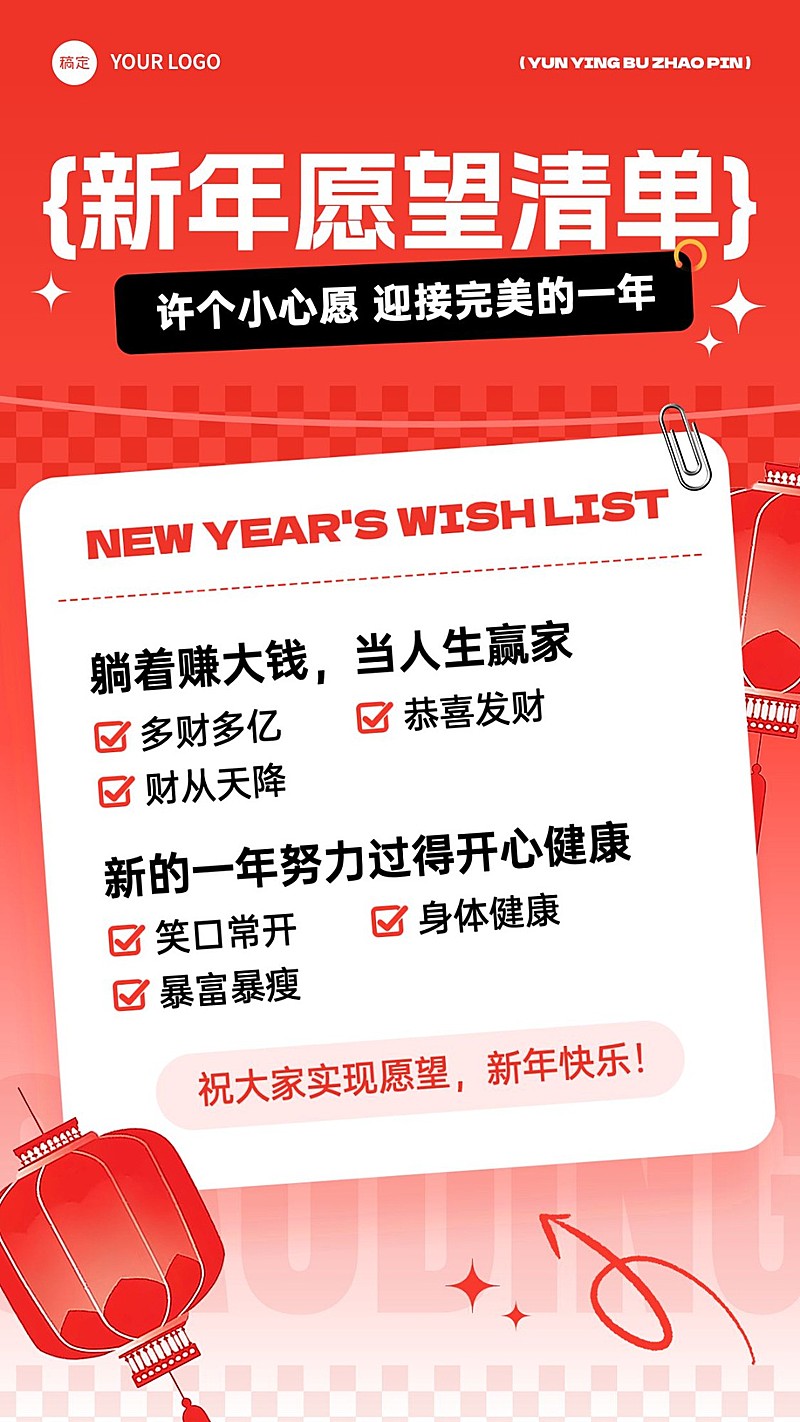 元旦跨年新年愿望清单竖版海报