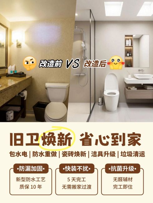 家居装修对比厨卫改造服务小红书封面预览效果