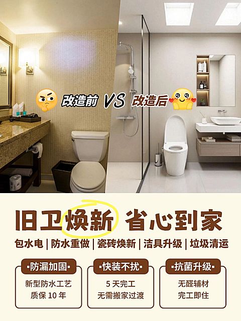 家居装修对比厨卫改造服务小红书封面