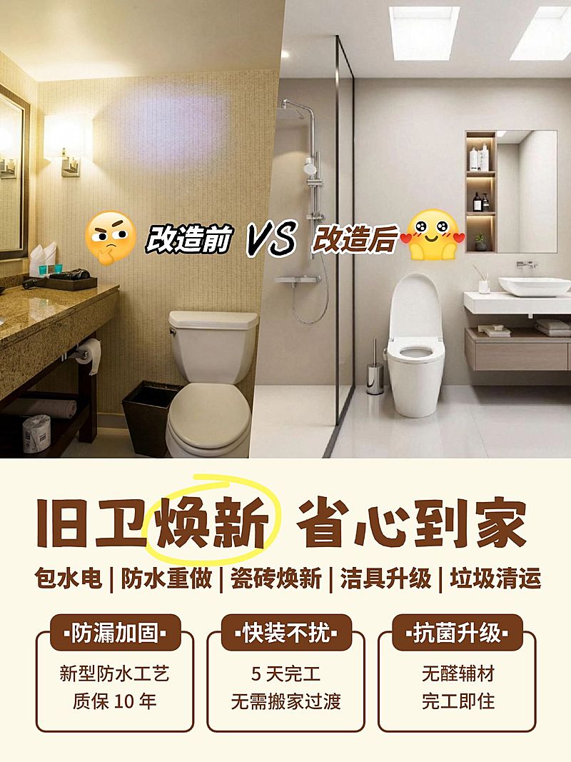 家居装修对比厨卫改造服务小红书封面