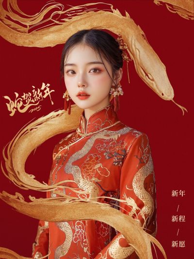 春节新年蛇元素节日晒照小红书封面aigc