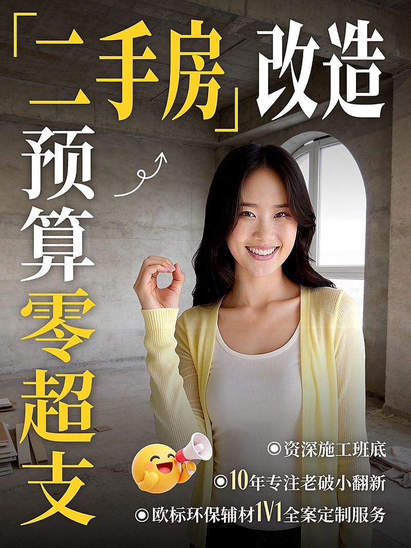 家居家装二手房改造服务介绍人像小红书封面