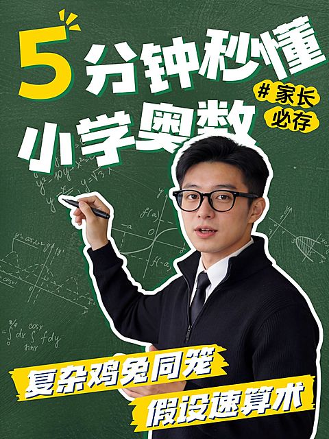教育培训K12教育奥数题目讲解人像小红书封面