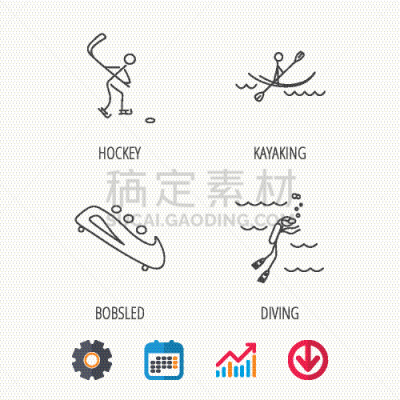 计算机图标,划独木舟,冰球,轮廓,图表,直的,图像,棍,潜水
