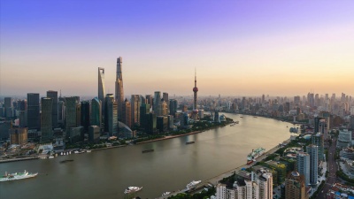 延时 上海天际线 高空景观与日落现代城市景观
