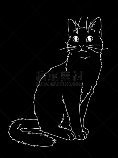 可爱的,猫,简单背景,哺乳纲,动物,尾巴,草图,标签,坐,写实