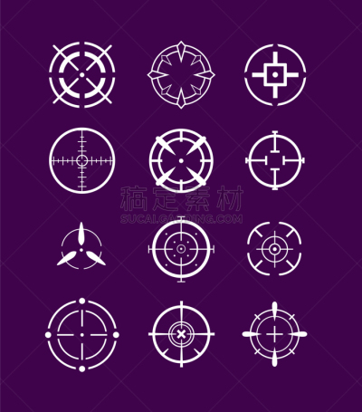 准星,图标集,分离着色,白色,靶心,准确,矢量