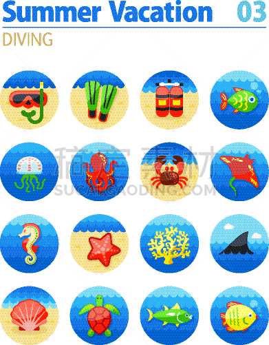夏天,图标集,水下,图像,矢量,水肺潜水,度假,潜水,兴奋,旅行