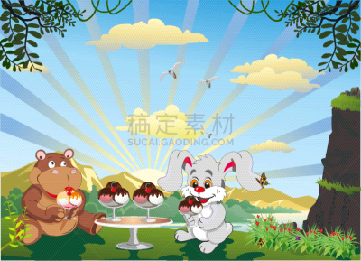 兔子,河马,户外,绘画艺术品,冰淇淋,可爱的,野生动物,肖像,哺乳纲,糖果
