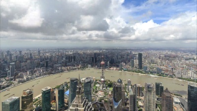 上海天际线与云海城市景观的延时摄影