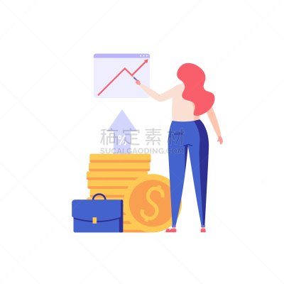 概念,矢量,女人,绘画插图,人,投资报酬率,金融,图表,投资