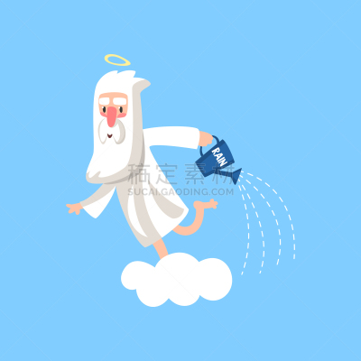 络腮胡子,神,幸福,动画片,分离着色,男人,云,喷壶