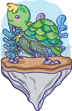 植物群,动物,石头,海草,龟,分离着色,可爱的,鸡尾酒,自然,概念