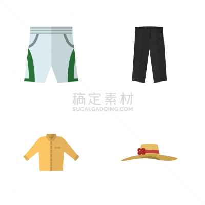 衣服,高雅,头饰,榕树,平坦的,计算机图标,红色,外衣,裤子,布置