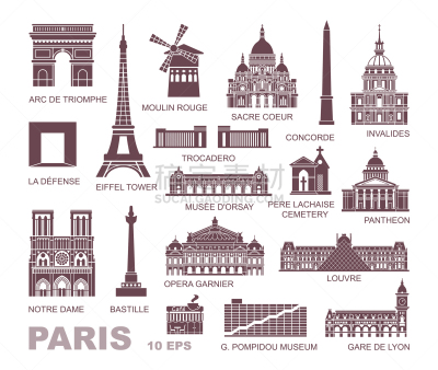 architectural and historical sights paris set