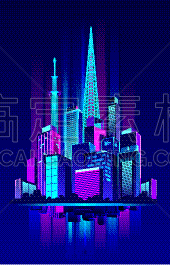 夜晚,霓虹灯,城市,粉色,房屋,城镇,摩天大楼,全景,图像,矢量