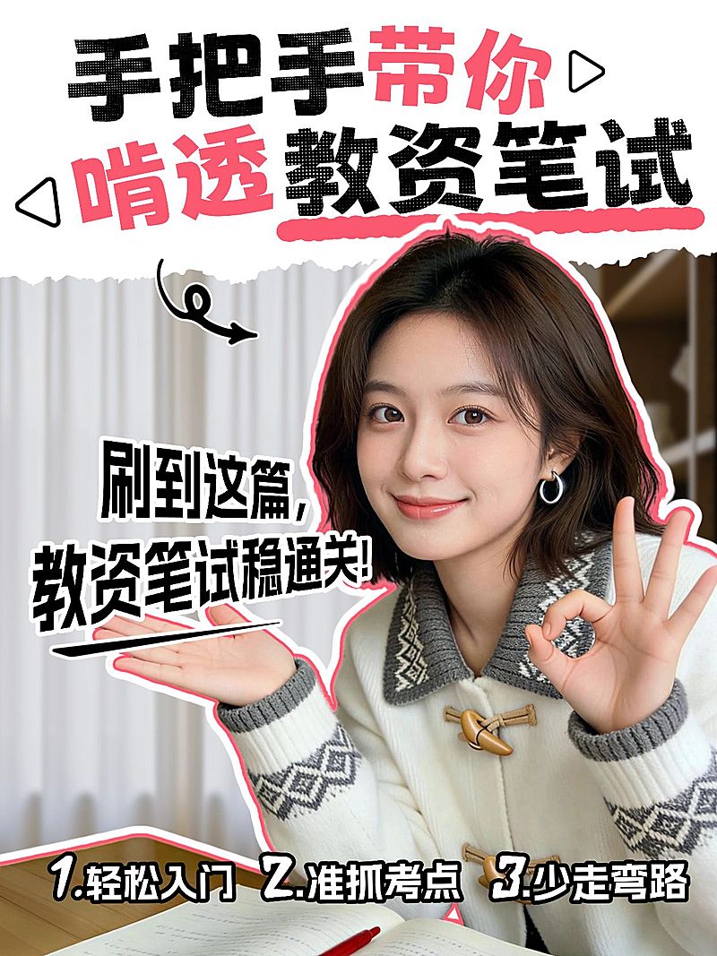 教育培训职业技能教资笔试备考攻略人像小红书封面