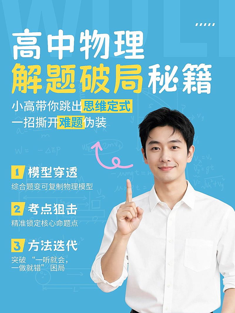 教育培训K12教育物理解题技巧分享人像小红书封面