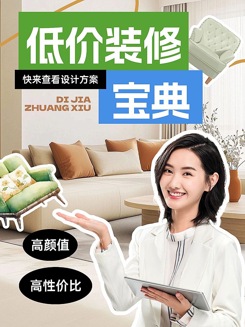 家居百货撞色大字人物抠图小红书封面aigc