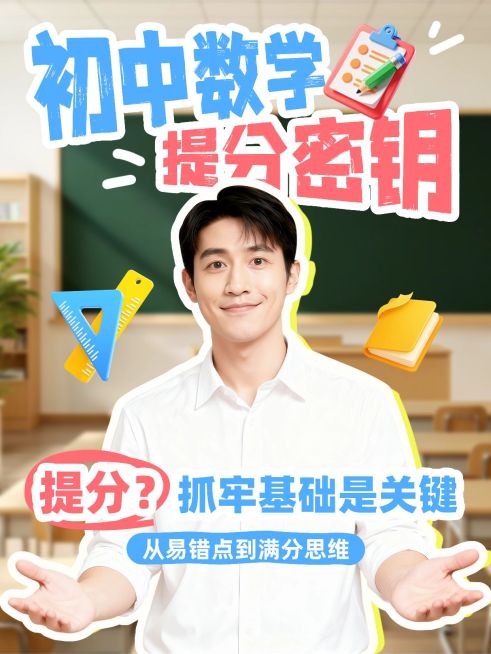 教育培训K12教育初中数学提分技巧分享人像小红书封面预览效果