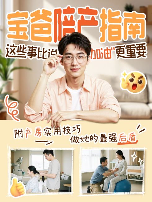 母婴亲子孕产宝爸陪产指南分享拼图人像小红书封面预览效果