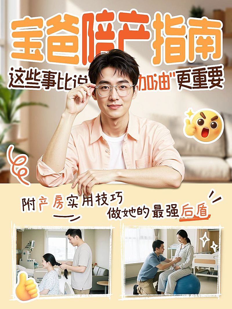 母婴亲子孕产宝爸陪产指南分享拼图人像小红书封面