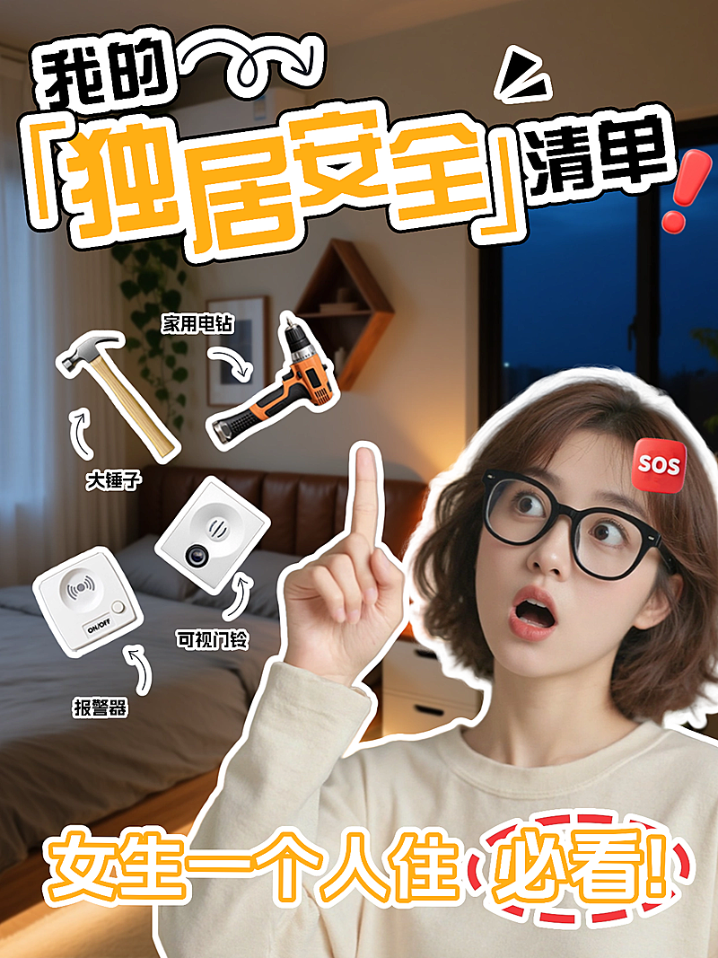 个人生活安全清单独居生活指南分享小红书封面aigc