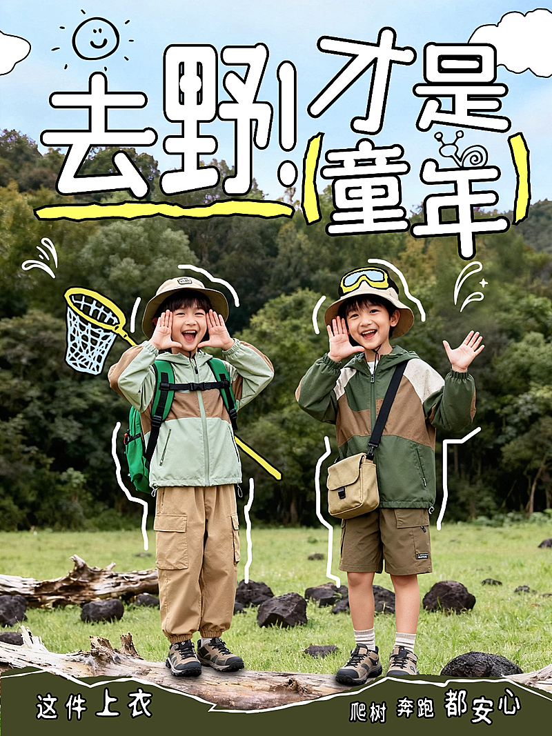 商品零售儿童户外出行服装推荐松弛感人像小红书封面