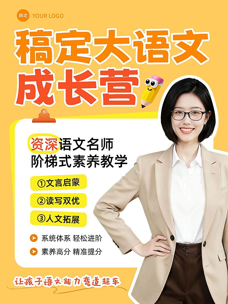 教育培训K12教育大语文课程介绍人像小红书封面