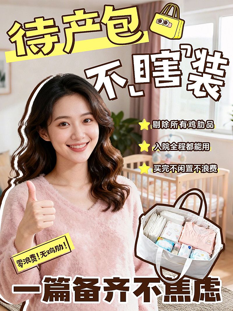 母婴亲子孕产待产包清单分享人像小红书封面