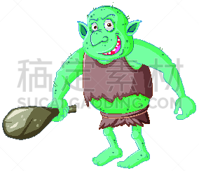 小妖精,绿色,巨魔,分离着色,动画片,拿着,捕食,幻想,图像,艺术