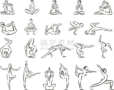 女人,瑜伽,图标集,符号,姿态,运动,莲花坐式,姿态优美,平衡,剪影