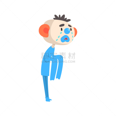 小丑,悲哀,动画片,可爱的,男人,不高兴的,王牌,哭,站