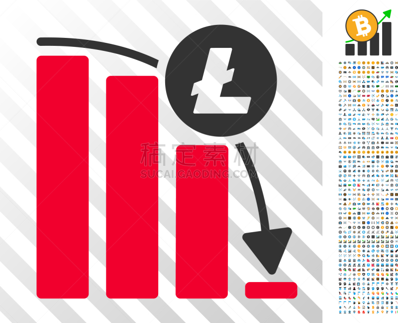 非凡的,图表,计算机图标,平坦的,莱特币,图像,通货紧缩,奖励,失败