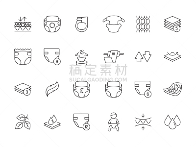 尿布,婴儿,柔和,轮廓,多孔渗水的,尿液,矢量,计算机图标,组物体,新生动物