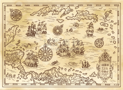 海盗,过去,加勒比海,海洋,蝶古巴特艺术拼贴,有帆船,船,古董,航海