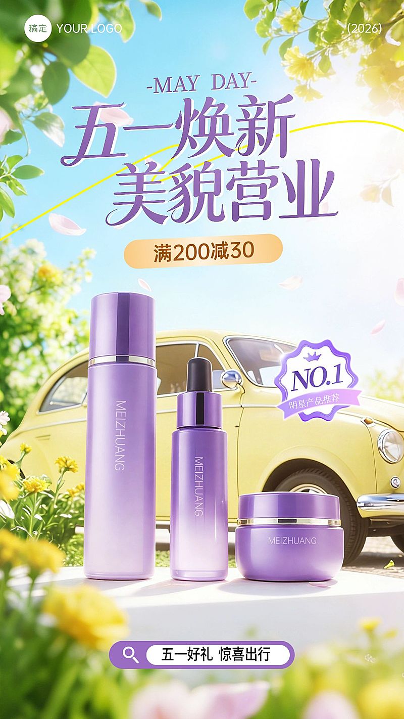 51五一劳动节营销卖货美容美妆唯美感手机海报