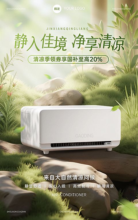 电商数码家电空调产品展示营销电商竖版海报AIGC