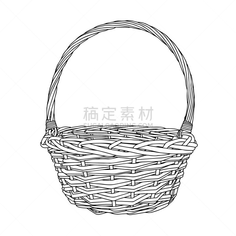 篮子,空的,野餐篮,草图,绘画插图,分离着色,白色背景,手,竹子,绘制
