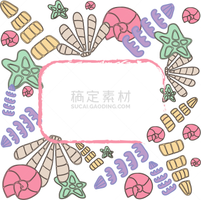 夏天,贝壳,矢量,式样,白色背景,明信片,文字,布置